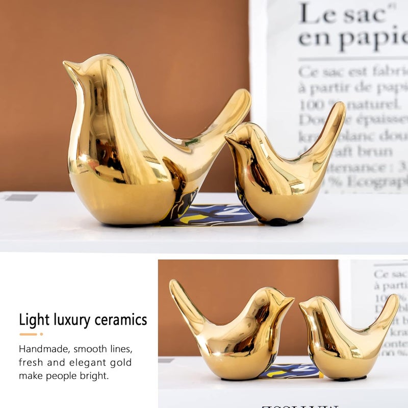 Notakia Small Birds Statues Home Decor Modern Style Decorative Ornaments for Living Room, Bedroom, Office Desktop, Cabinets (4Pcs Gold Birds) - Image 4